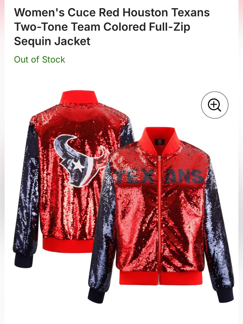 Women's Houston Texans Cuce Two-Tone Sequin Full-Zip Jacket